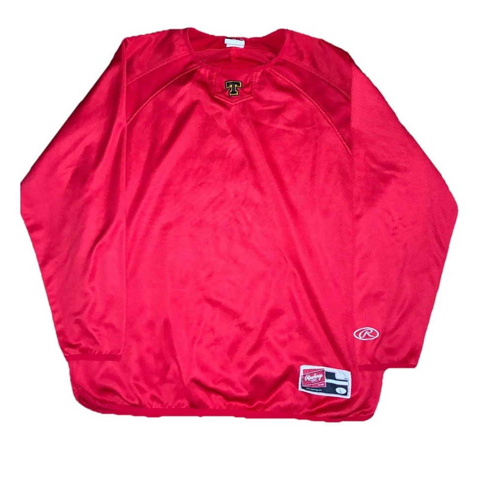 Vtg Rawlings Baseball Warmup Pullover Men L Red Fleece Lined Athletic Athleisure